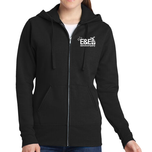 E&E Dance Company Logo White - Ladies Core Fleece Full Zip Hooded Sweatshirt Thumbnail