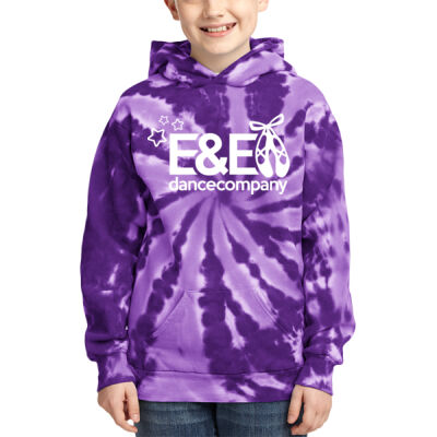 E&E Dance Company Logo White - Youth Tie Dye Pullover Hooded Sweatshirt Thumbnail